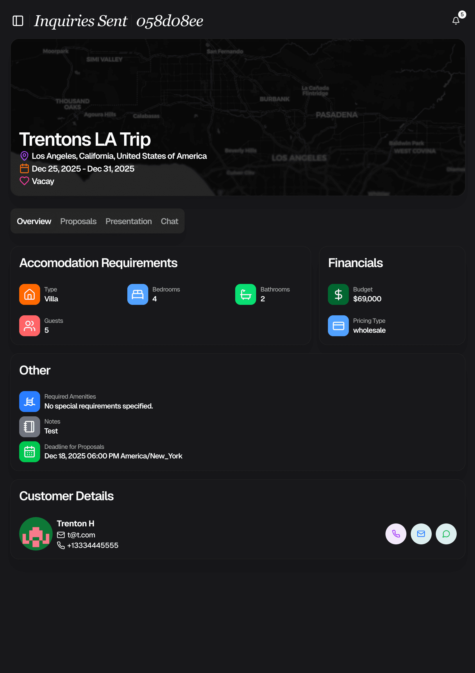 Send a structured luxury travel inquiry to multiple hosts in InquiryDirect